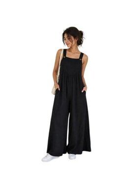 Dokotoo Women’s Black Sleeveless Wide-Leg Jumpsuit With Pockets Size M